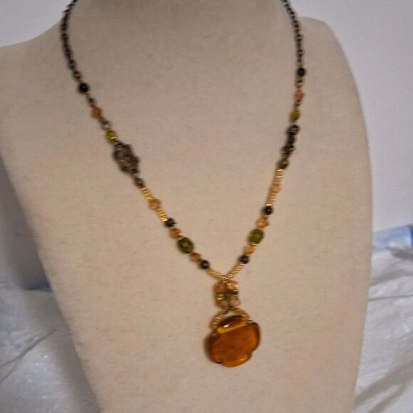 Amber Glass Women's Necklace Beaded Fairy Core Whimsical Boho Feminine - Picture 2 of 11